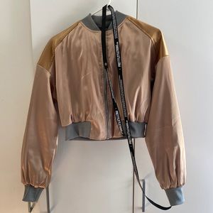 Cropped satin bomber jacket